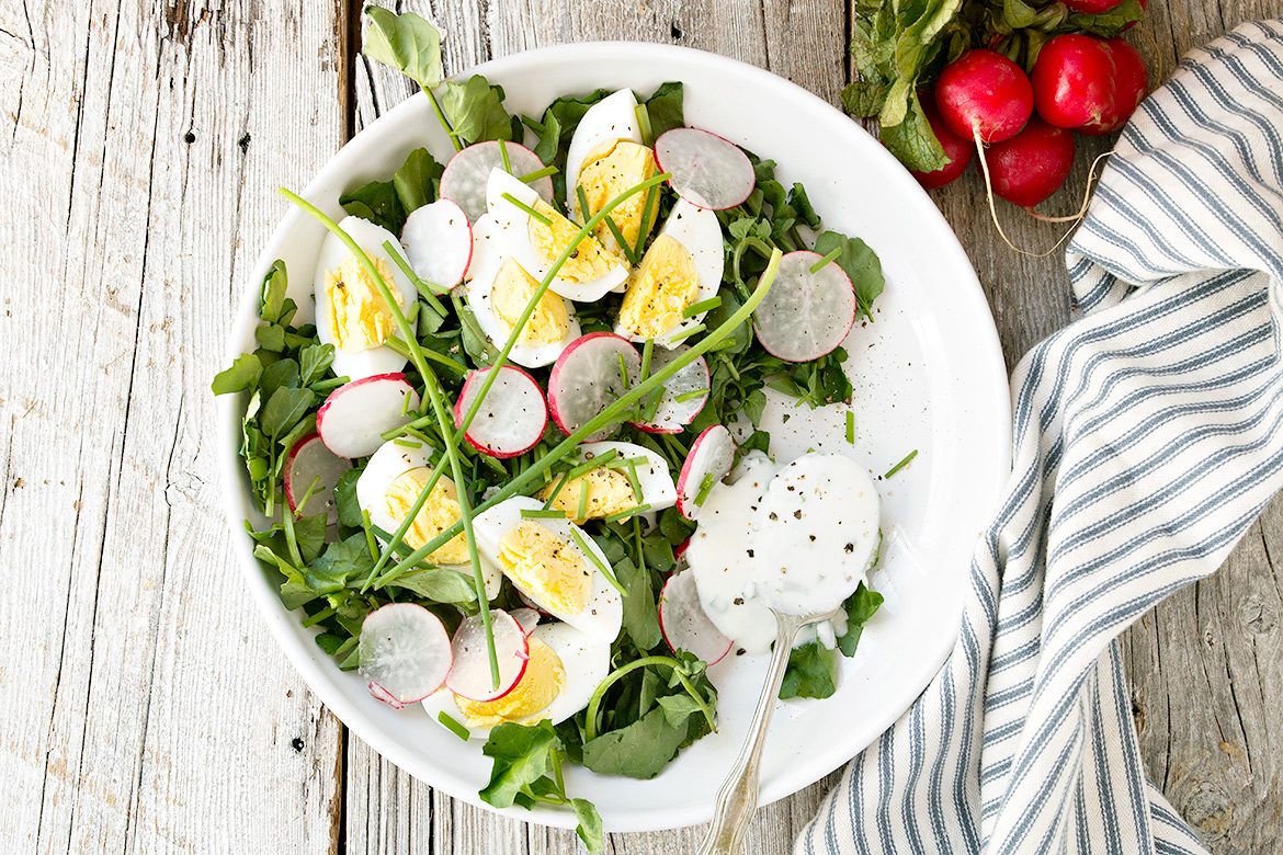 Watercress, Radish and Egg Salad with Yogurt Dressing