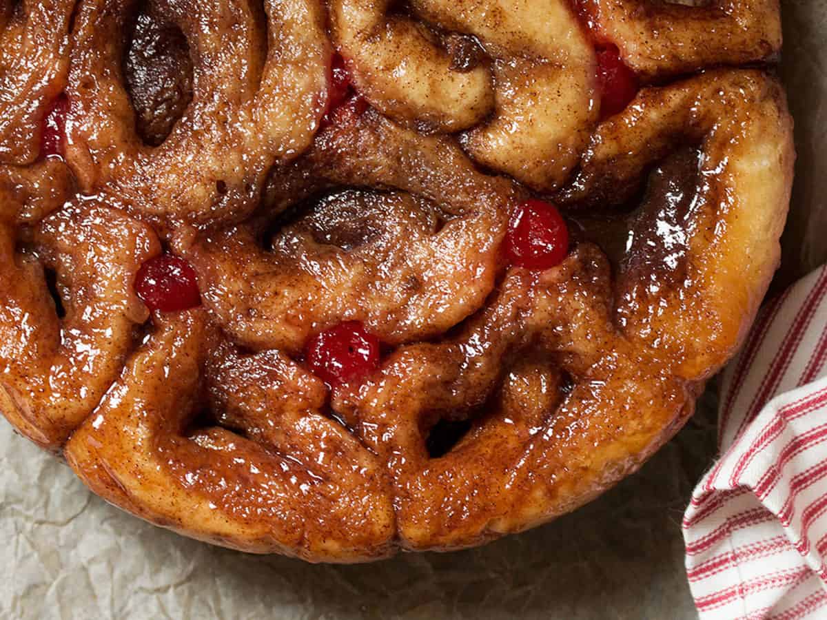 round Chelsea bun loaf from overnhead