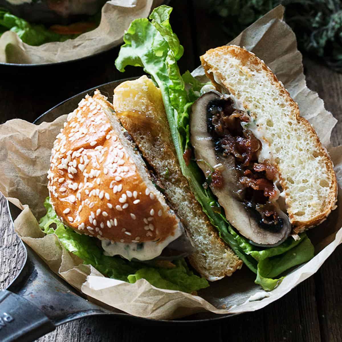 Bacon Jam Filled Grilled Portobello Mushroom Burger - Seasons and Suppers
