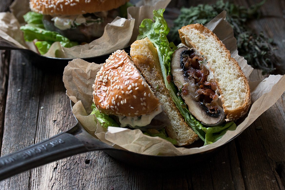 Bacon Jam Filled Portobello Burger Seasons and Suppers