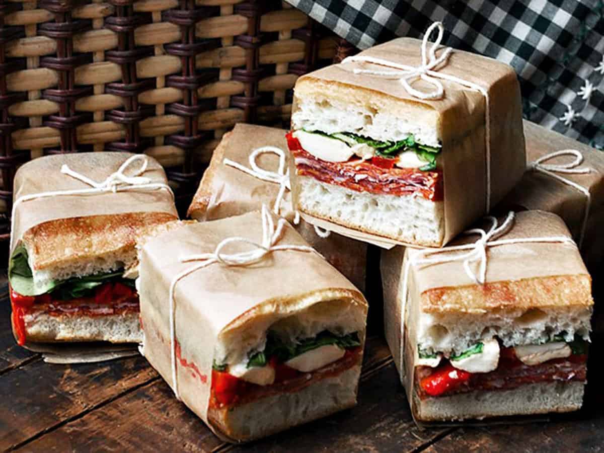 pressed sandwiches cut and wrapped