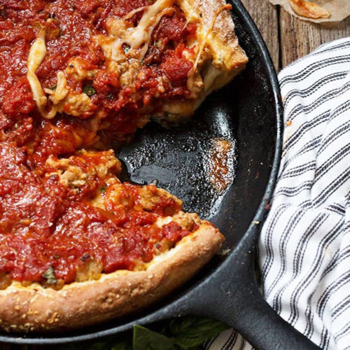 I made a pizza in my cast iron pan tonight! Deep dish pizza! How do you  guys make yours??? : r/castiron