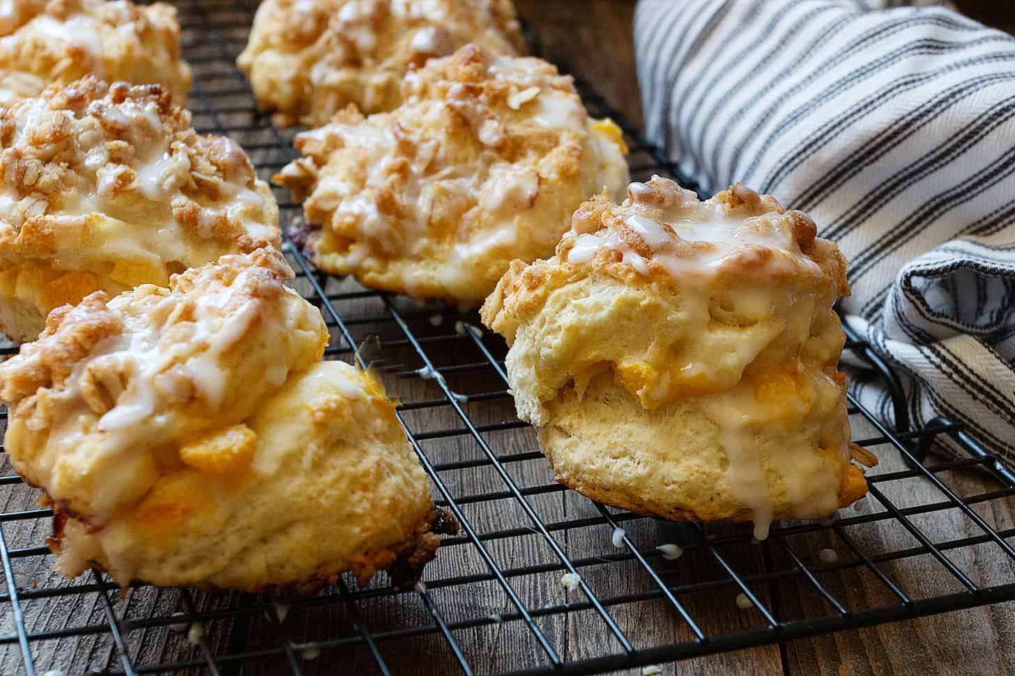 buttermilk peach biscuits on cooling rack