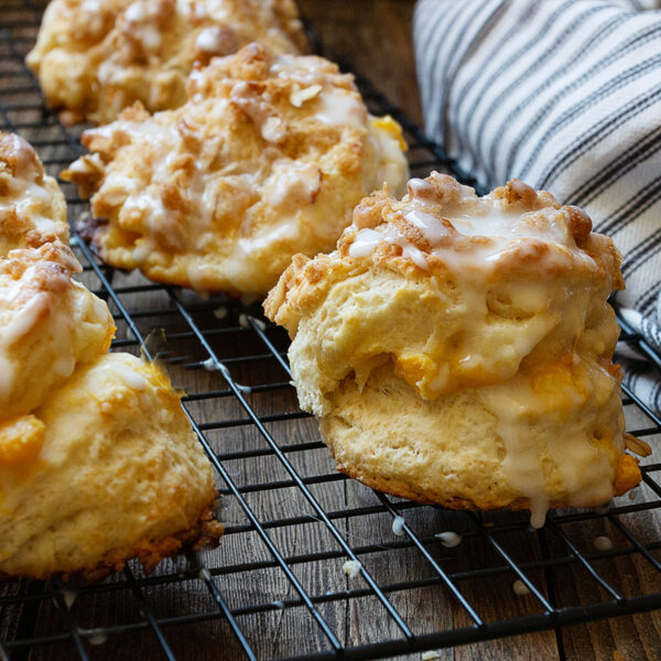 peach biscuits on cooling rack