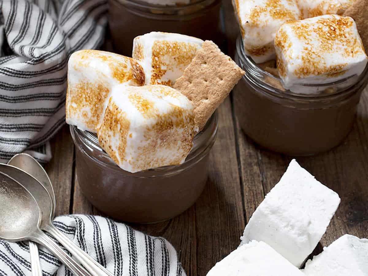 smores pudding jars with marshmallows