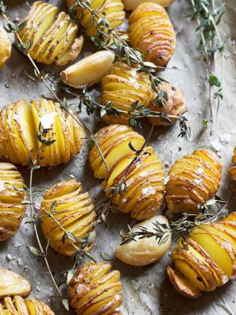 hasselback mini potatoes on parchment