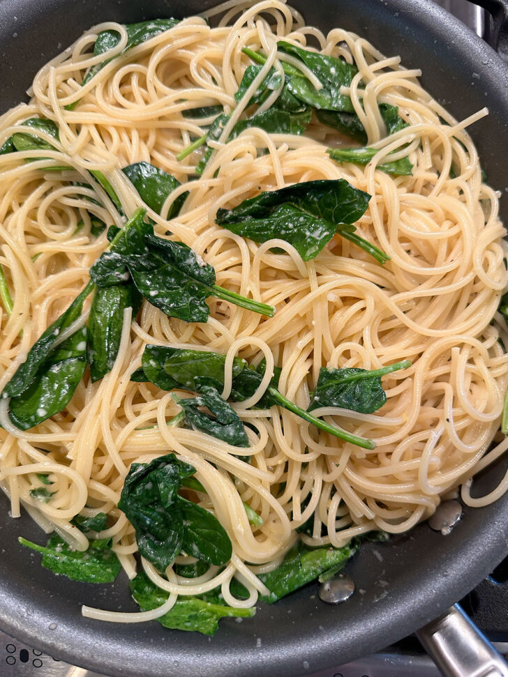 Finished pasta in skillet.