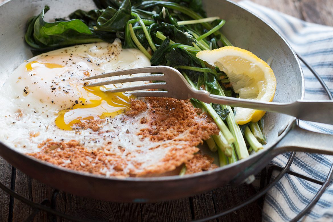 Crispy Parmesan Fried Egg with Spinach Seasons and Suppers