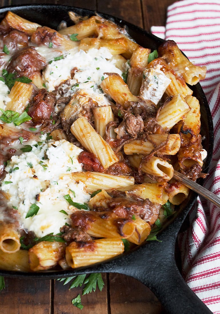 Baked Rigatoni with Slow-cooked Beef Brisket Ragu and Ricotta