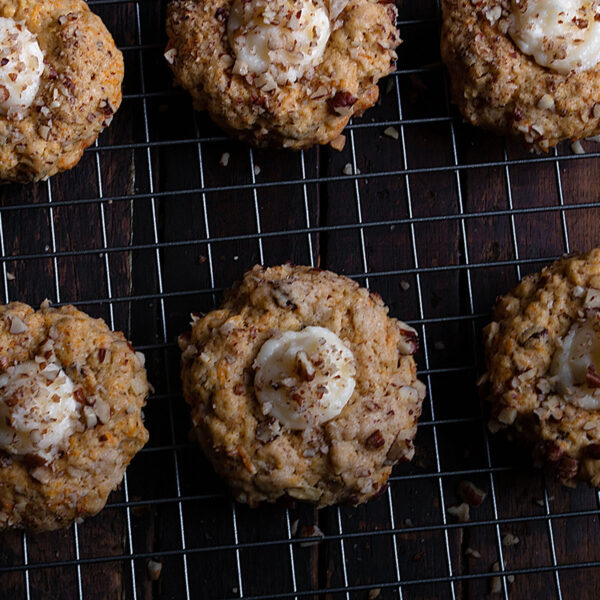 carrot cake cookies on cooling rack