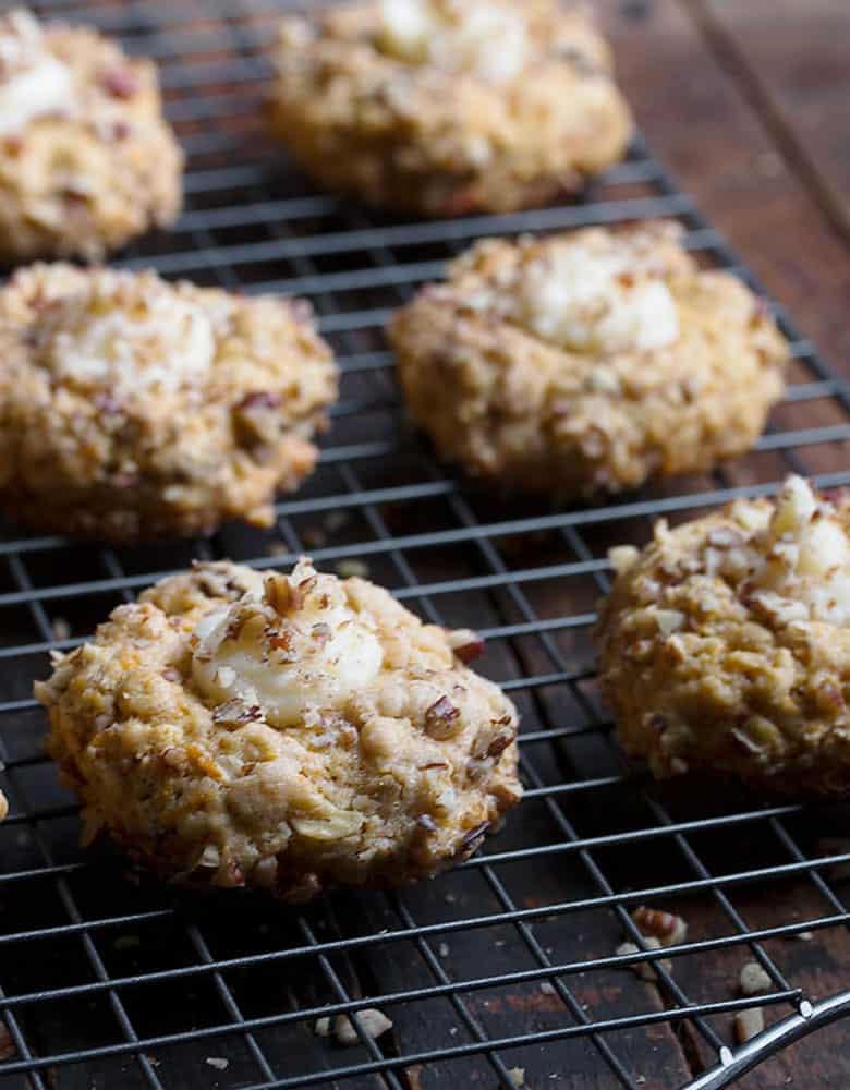 carrot cake cookies on cooling rack