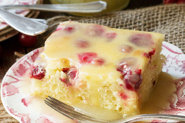 cranberry cake with butter sauce