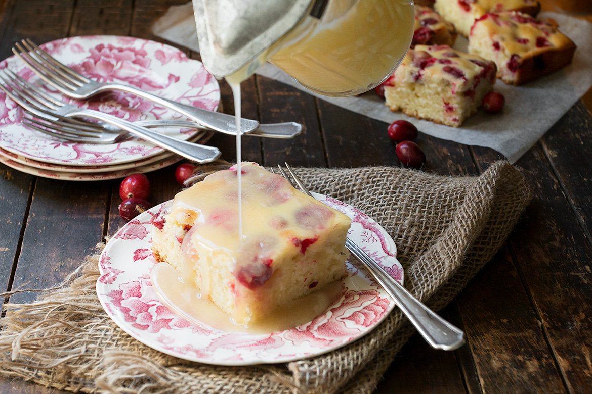 Cranberry Cake with Warm Vanilla Sauce