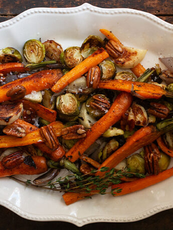 maple roasted vegetables on platter