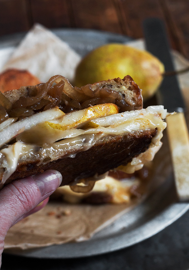 Pear, Gouda and Balsamic Onion Grilled Cheese