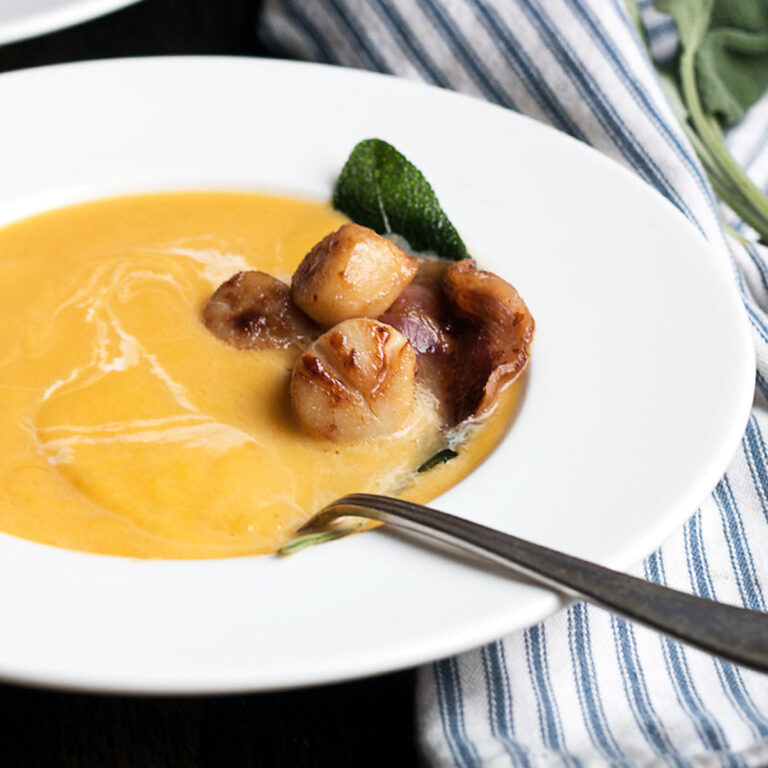 Butternut Soup with Pancetta and Scallops Seasons and Suppers