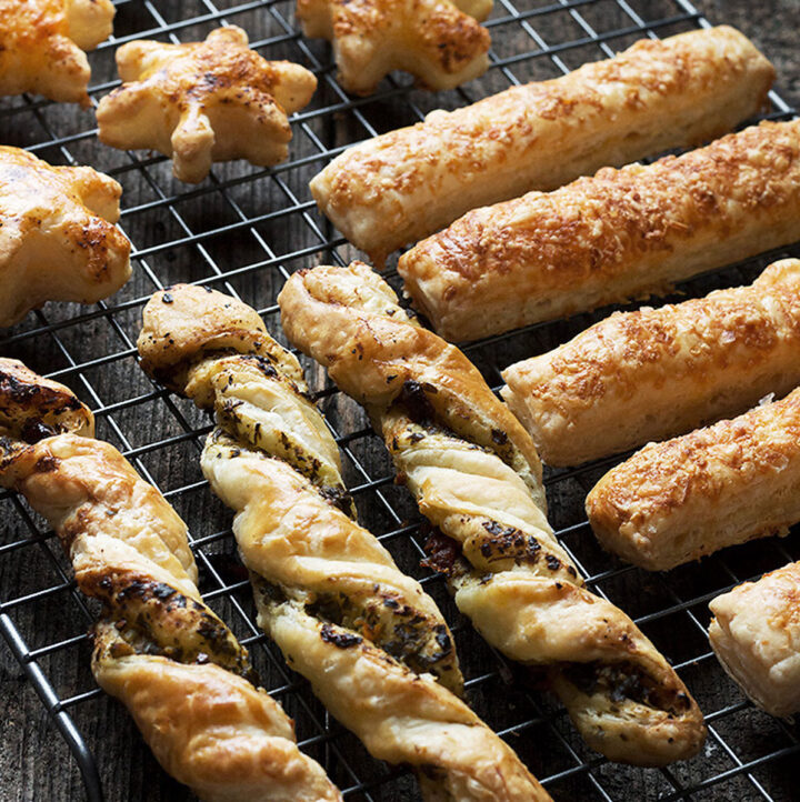 puff pastry appetizers on cooling rack