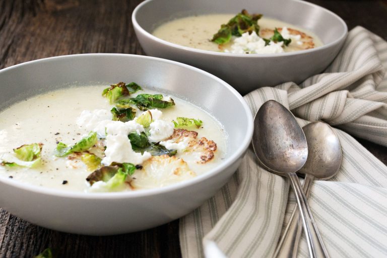 Cauliflower and Potato Soup with Goat Cheese