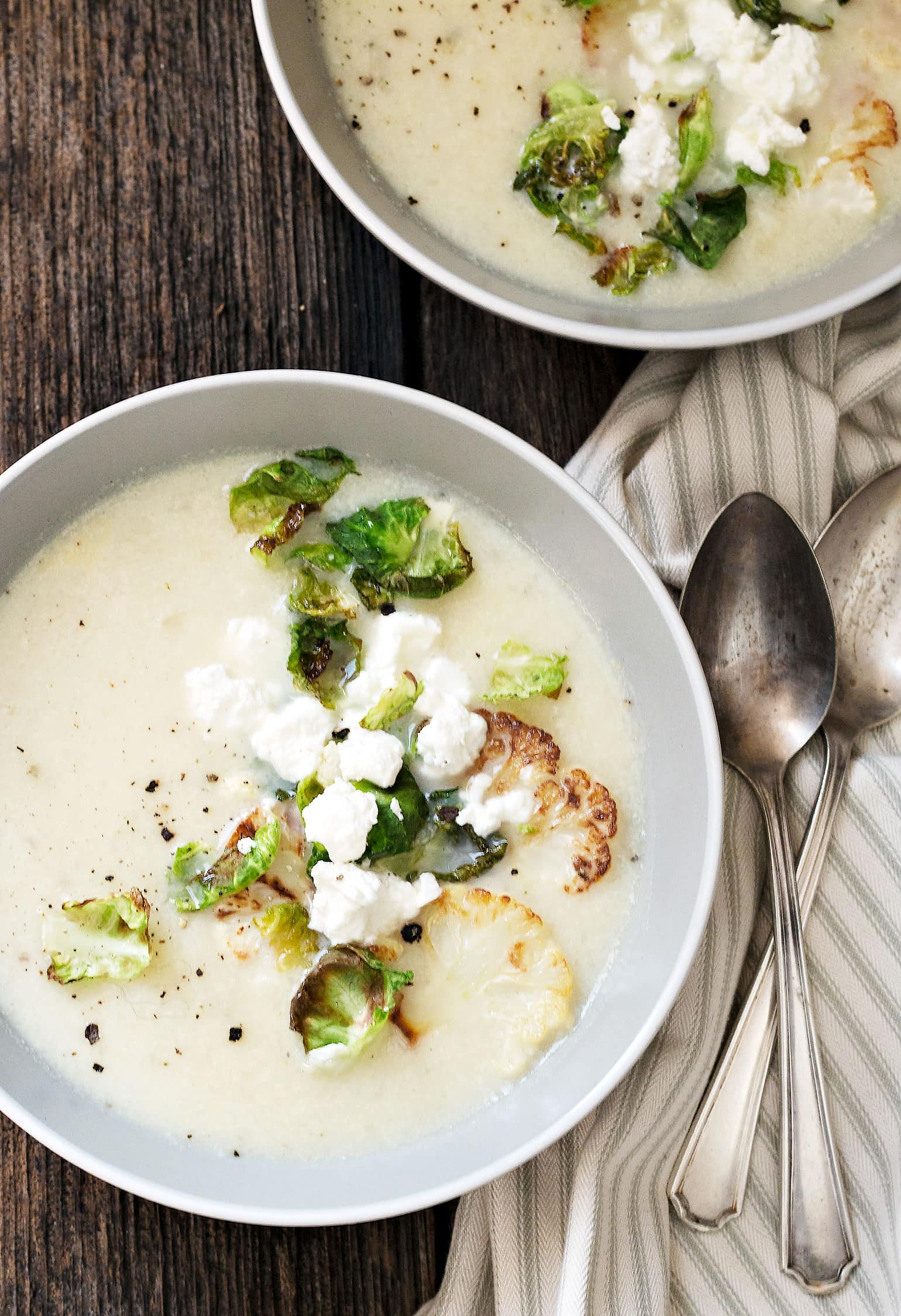 Cauliflower and Potato Soup with Goat Cheese Seasons and Suppers