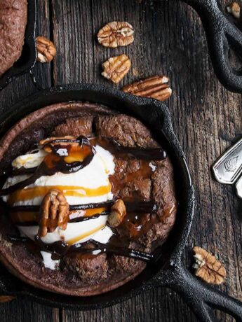chocolate Dutch babies in mini cast iron skillets