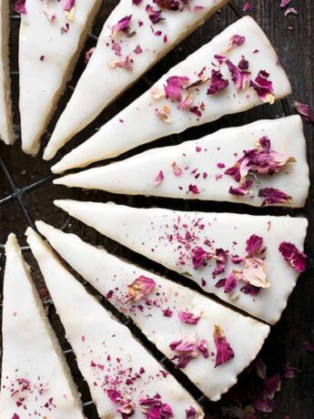 vanilla and edible rose shortbread cookies sliced