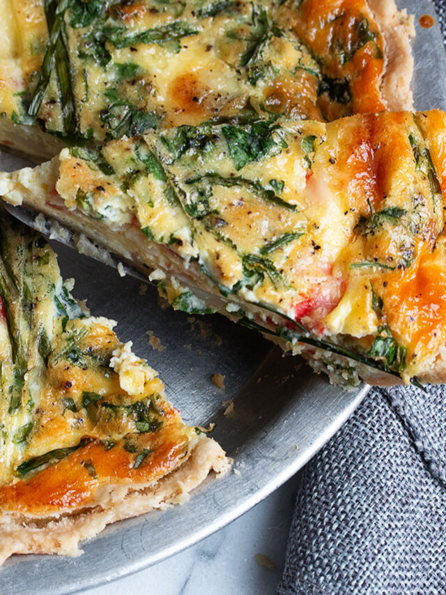 Hash Brown Crust Asparagus Quiche - Seasons and Suppers