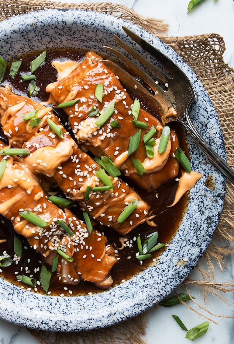 Instant Pot Teriyaki Salmon with Sriracha Mayo (plus oven version!)