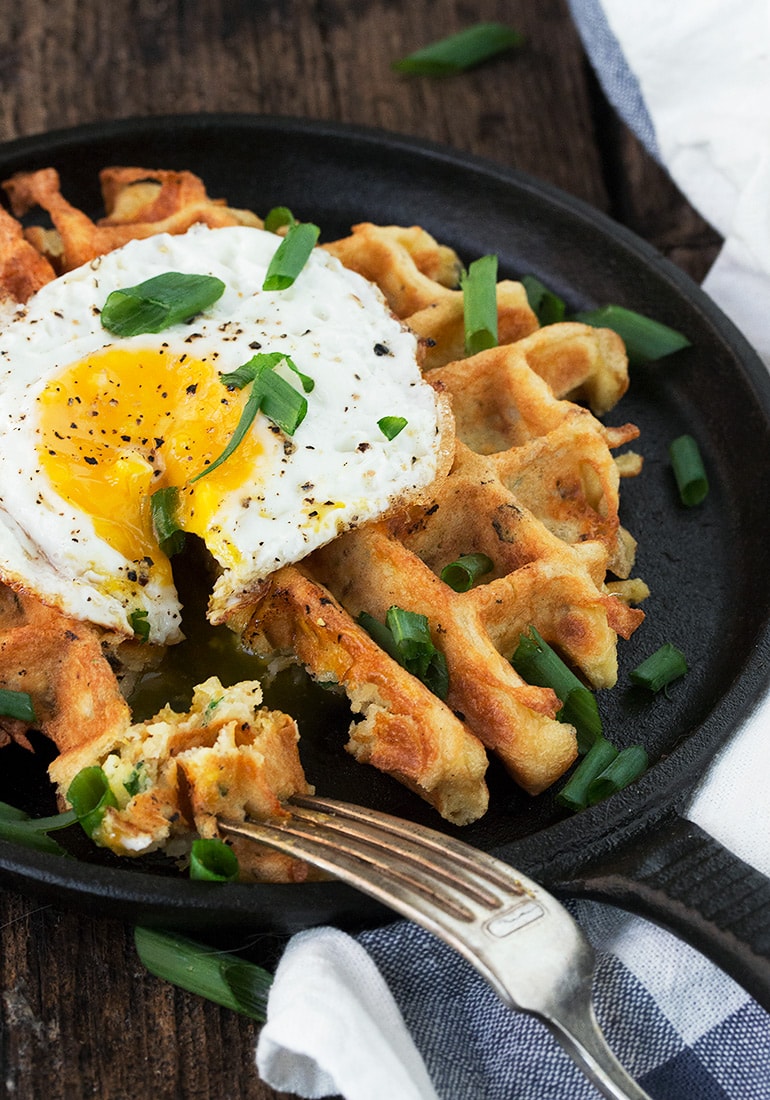 Loaded Potato Waffles with a Crispy Fried Egg