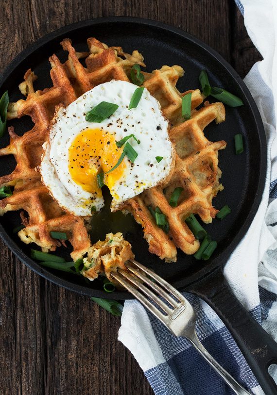 Loaded Potato Waffles with a Crispy Fried Egg Seasons and Suppers