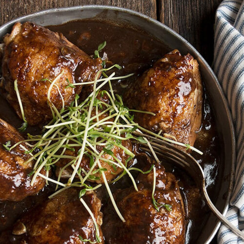 Skillet Balsamic Chicken Thighs - Seasons and Suppers