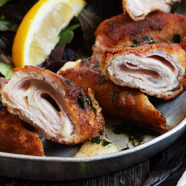 Pork cordon bleu on a serving platter.