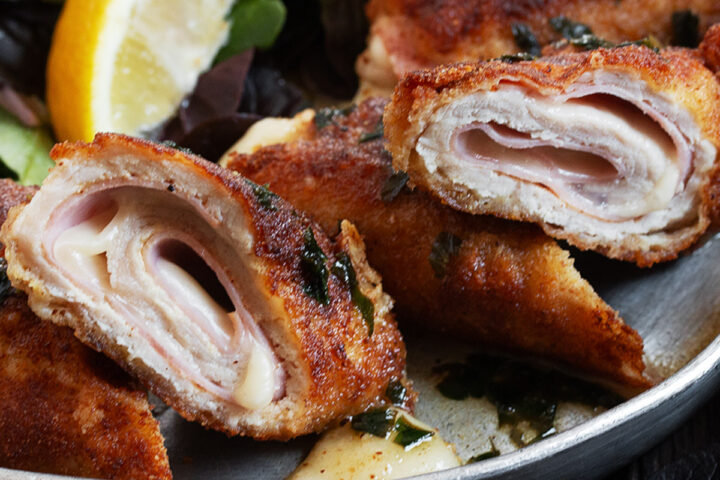 Pork cordon bleu on a serving platter.