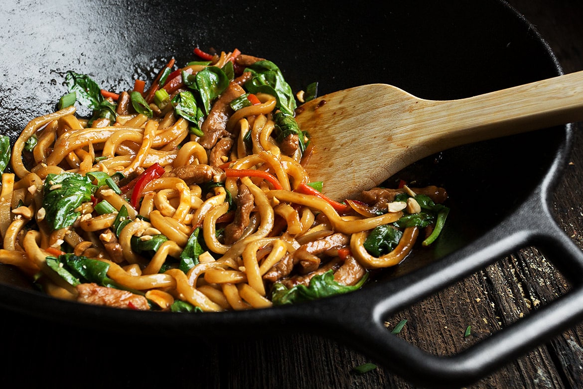 Spicy Pork Udon Noodle Stir Fry