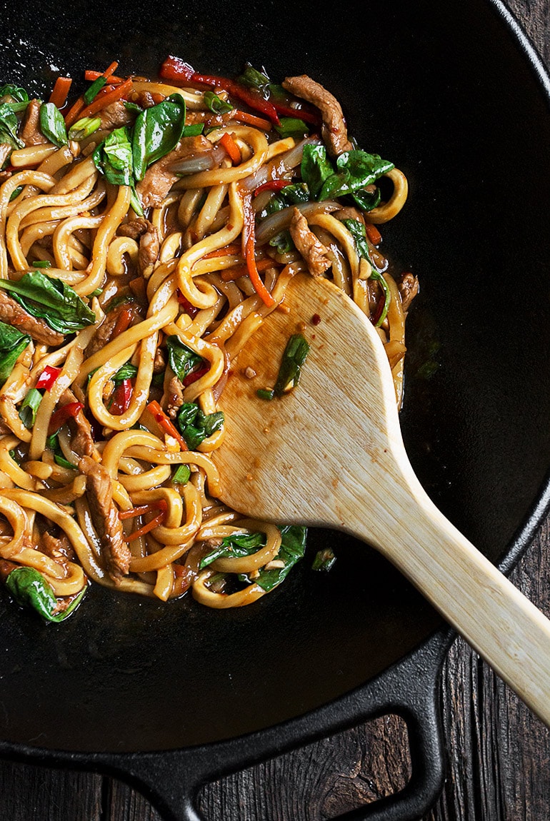 20 Minute Spicy Pork Udon Stir Fry