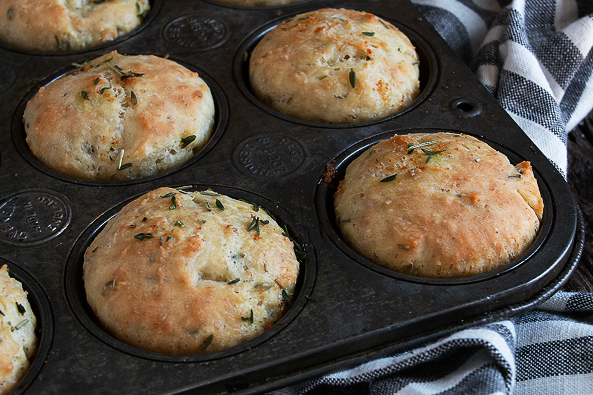 Quick and Easy Herb Focaccia Muffins - Seasons and Suppers