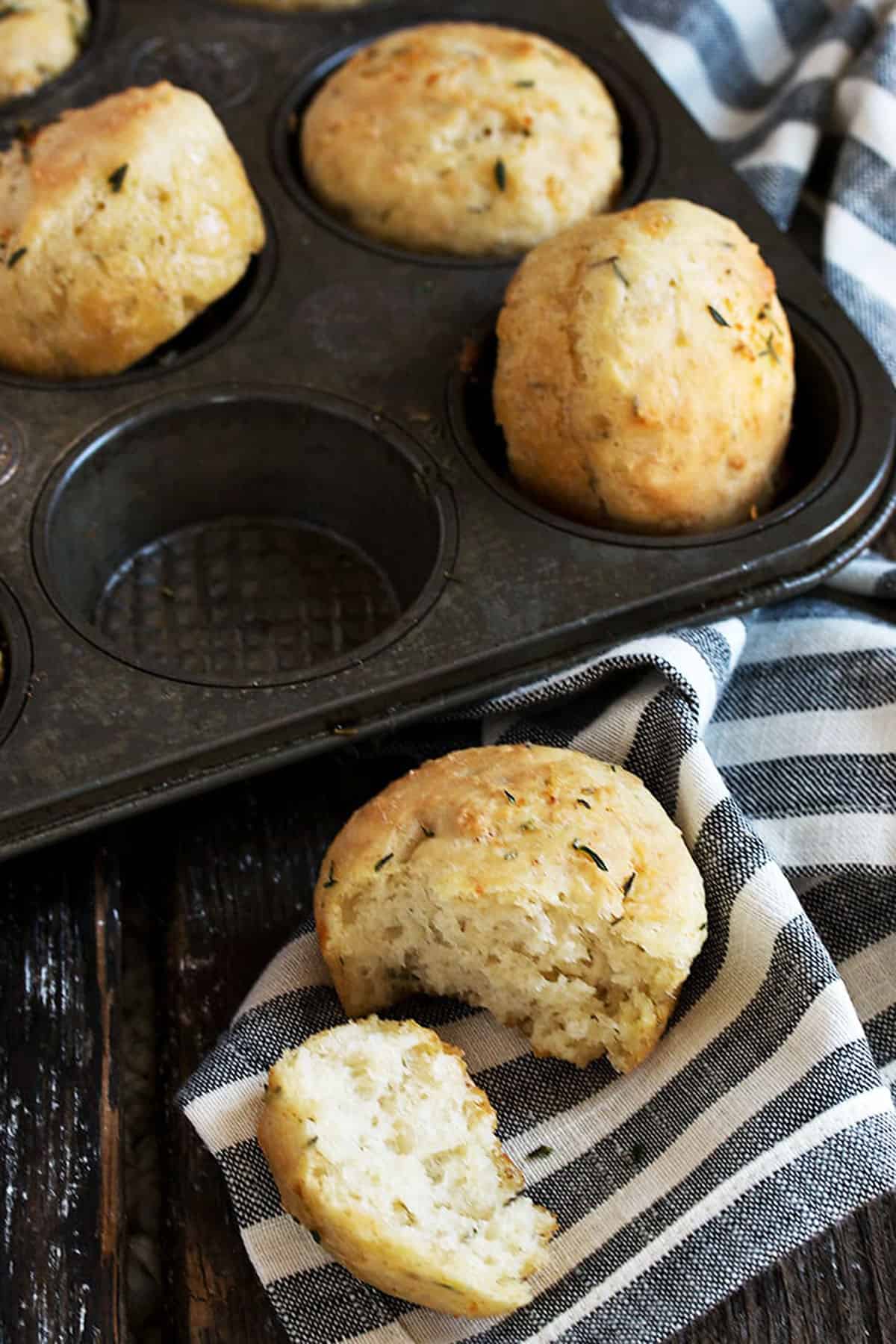 herb focaccia rolls in muffin tin