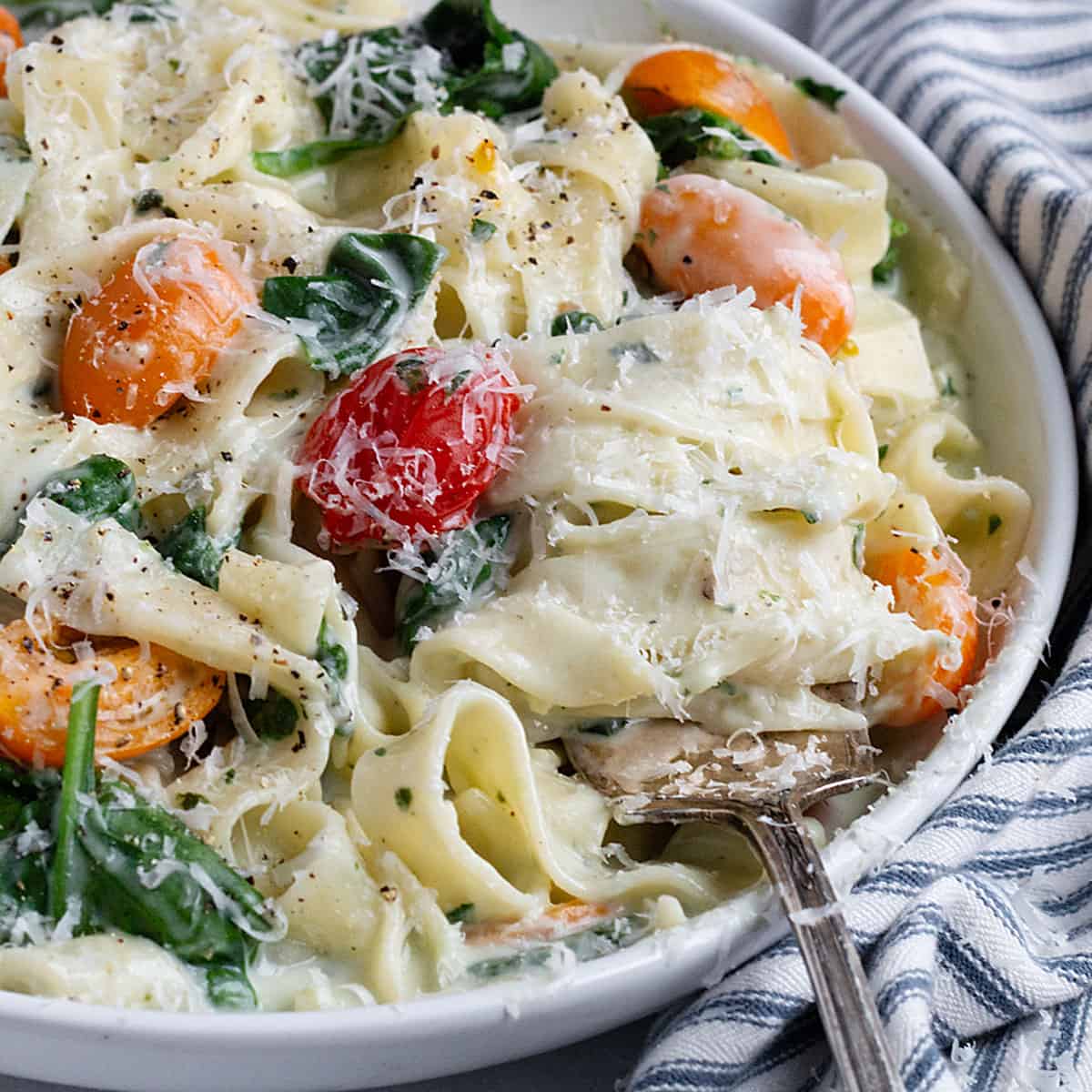 Goat Cheese Pasta with Spinach and Tomatoes Seasons and Suppers