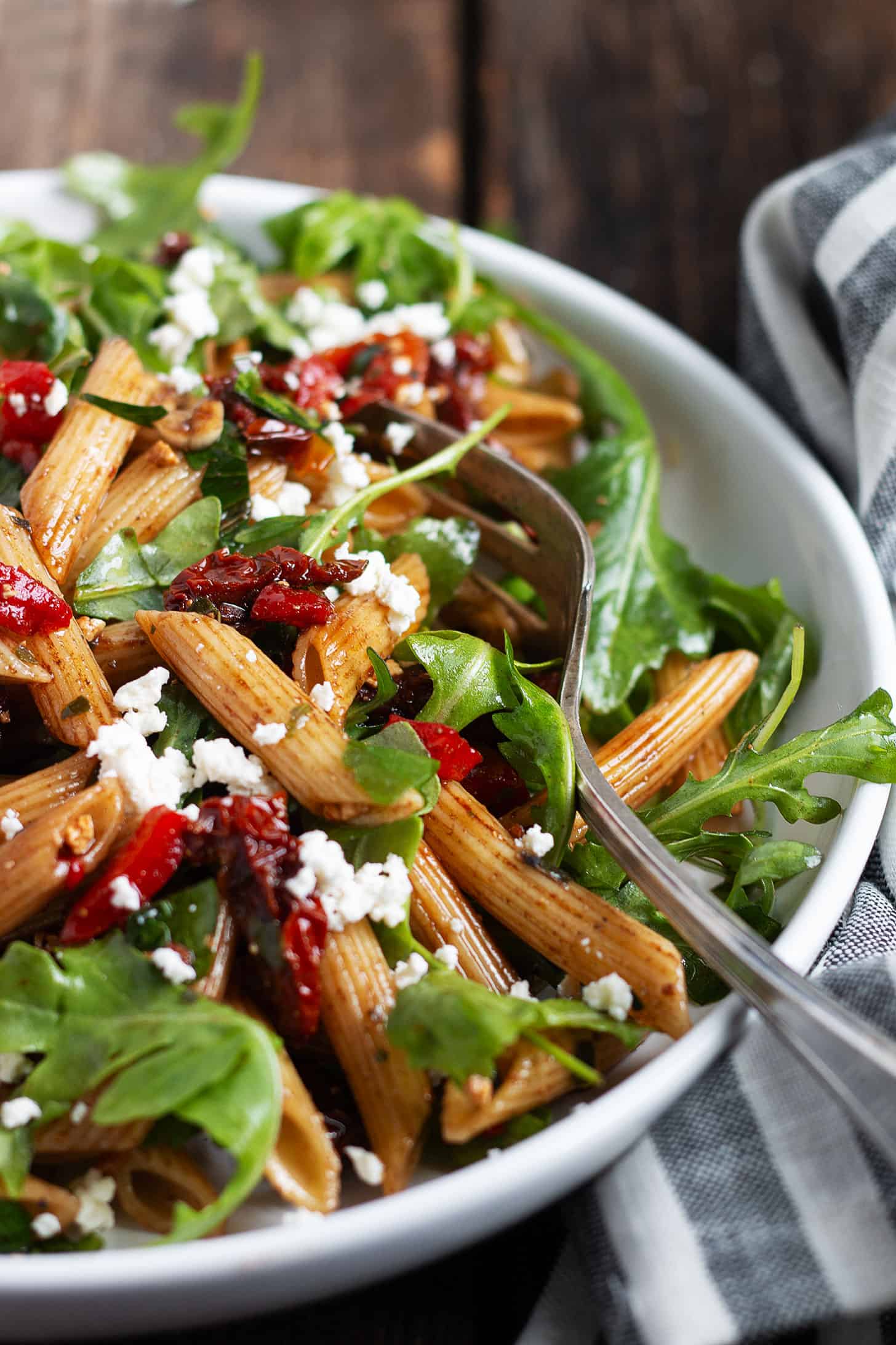 Italian pasta salad in a salad bowl.