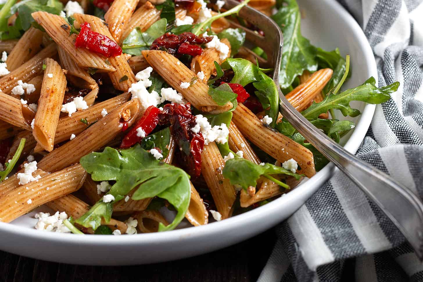 Italian pasta salad in a salad bowl.