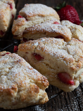 strawberry cream scones on cooling rack