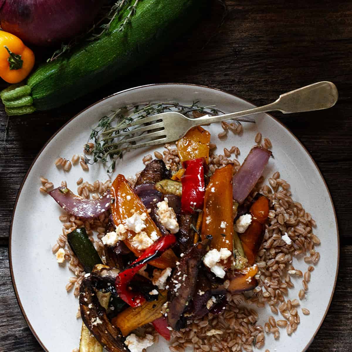 Farro Salad with Roasted Vegetables Seasons and Suppers