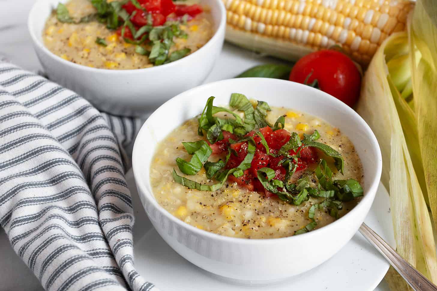 fresh sweet corn soup in bowl 