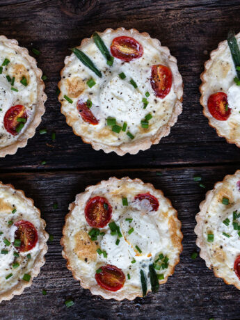 tomato and goat cheese tarts lined up