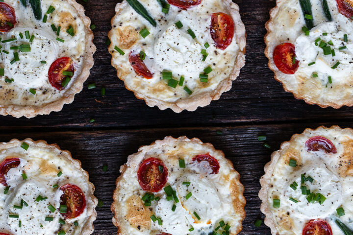 tomato and goat cheese tarts lined up