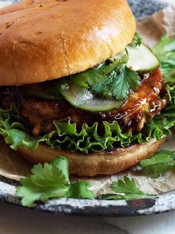 teriyaki salmon burger on plate