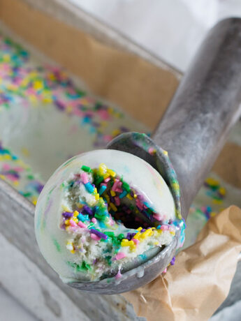 birthday cake gelato on ice cream scoop