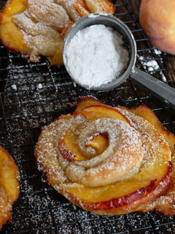 peach pastry on cooling rack