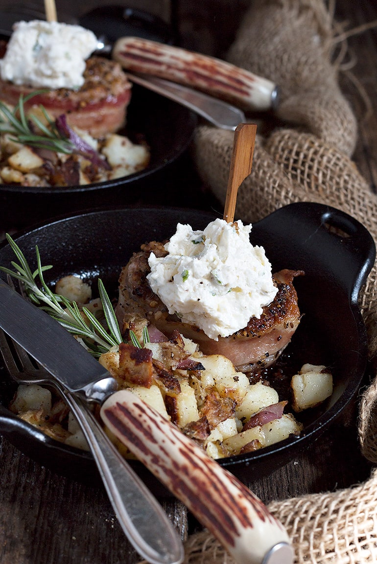 Bacon Wrapped Pork Medallions with Feta Paté