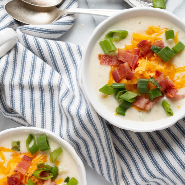 loaded cauliflower soup in small bowls