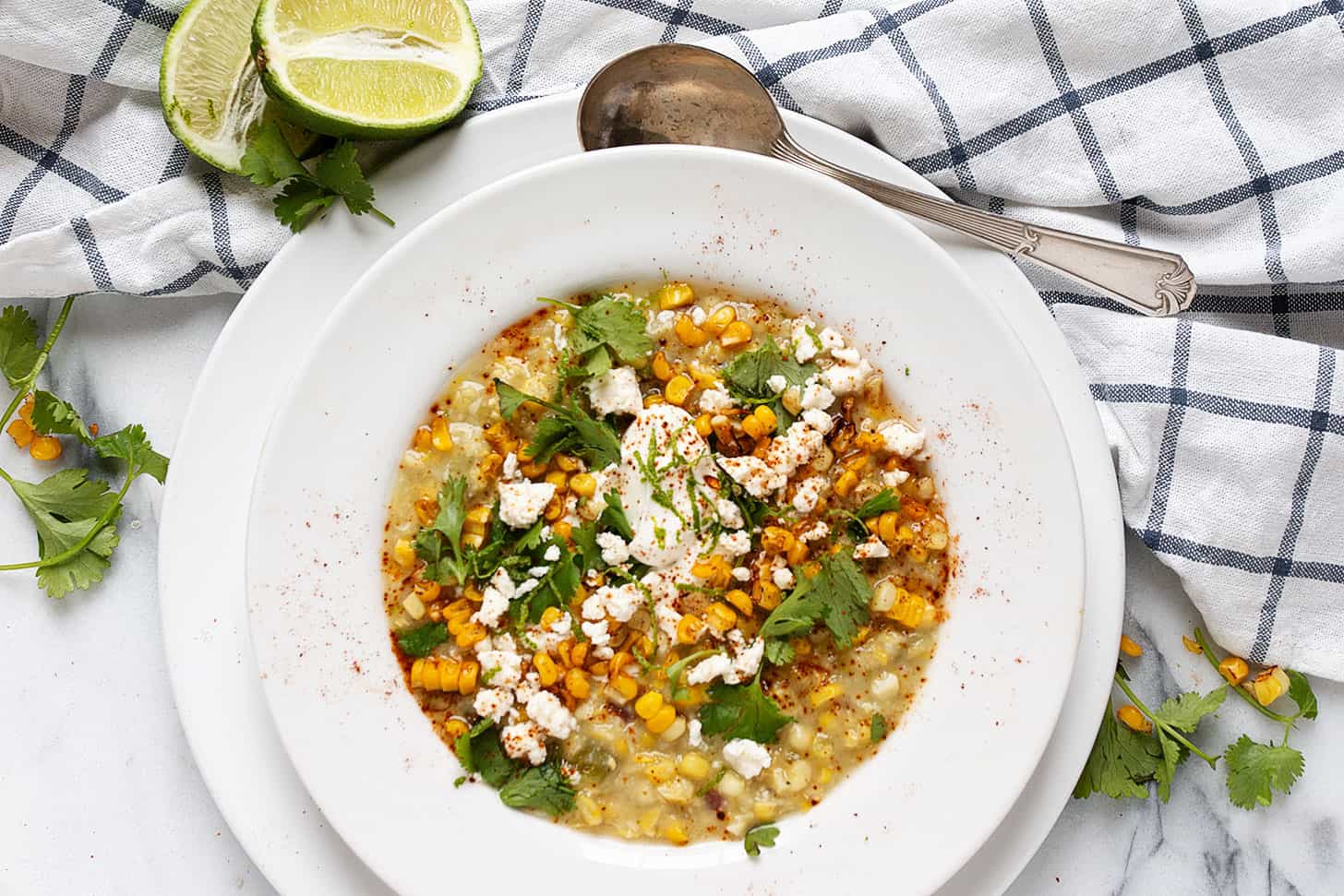 Mexican corn soup in bowl